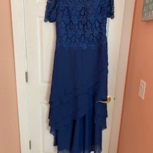 Scoop Neck Asymmetrical Chiffon Lace Mother of the Bride Dress With Cascading Ru